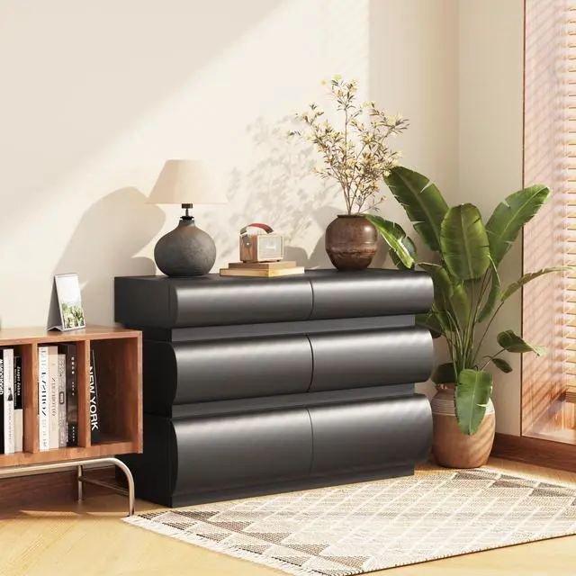 Alt view image 5 of 7 - 6 Drawer Dresser for Bedroom, Black Dresser No Handle, Modern 6 Chest of Drawers with Wide Storage(Same SKU:W757P235728)