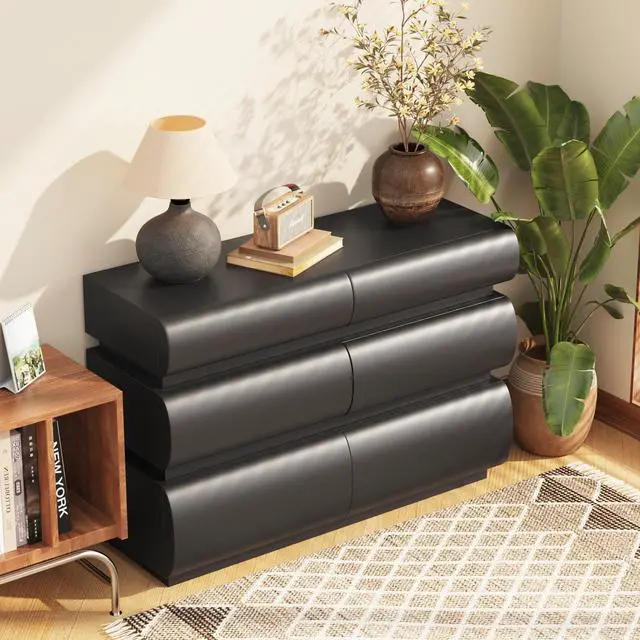Alt view image 2 of 7 - 6 Drawer Dresser for Bedroom, Black Dresser No Handle, Modern 6 Chest of Drawers with Wide Storage(Same SKU:W757P235728)