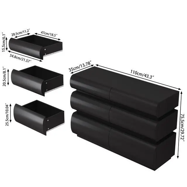 Alt view image 3 of 7 - 6 Drawer Dresser for Bedroom, Black Dresser No Handle, Modern 6 Chest of Drawers with Wide Storage(Same SKU:W757P235728)