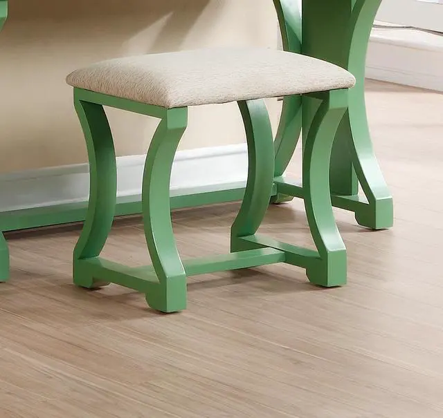 Alt view image 3 of 7 - Unique Modern Bedroom Vanity Set w Stool Foldable Mirror Drawers Apple Green Color MDF Veneer 1pc Vanity Furniture
