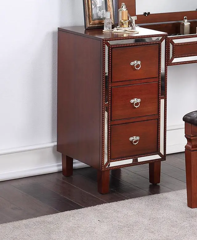 Alt view image 6 of 7 - Traditional Formal Cherry Color Vanity Set w Stool Storage Drawers 1pc Bedroom Furniture Set Tufted Seat Stool