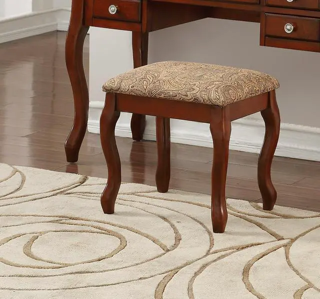 Alt view image 4 of 7 - Classic 1pc Vanity Set w Stool Cherry Color Drawers Open-up Mirror Bedroom Furniture Unique Legs Cushion Seat Stool Vanity