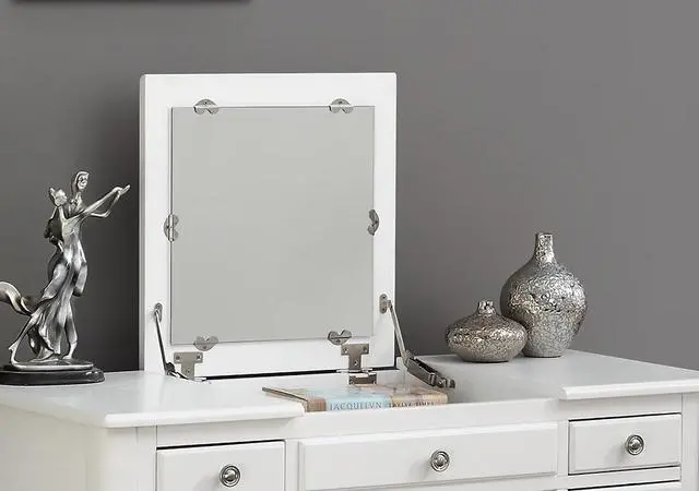 Alt view image 6 of 7 - Classic 1pc Vanity Set w Stool White Color Drawers Open-up Mirror Bedroom Furniture Unique Legs Cushion Seat Stool Vanity