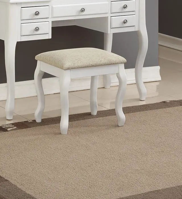 Alt view image 5 of 7 - Classic 1pc Vanity Set w Stool White Color Drawers Open-up Mirror Bedroom Furniture Unique Legs Cushion Seat Stool Vanity