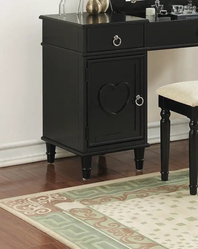 Alt view image 4 of 7 - Bedroom Vanity Set w Stool Open Up Mirror Storage Space Drawers Rubber wood Ring Pull Handles Black Color Vanity