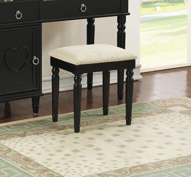 Alt view image 5 of 7 - Bedroom Vanity Set w Stool Open Up Mirror Storage Space Drawers Rubber wood Ring Pull Handles Black Color Vanity