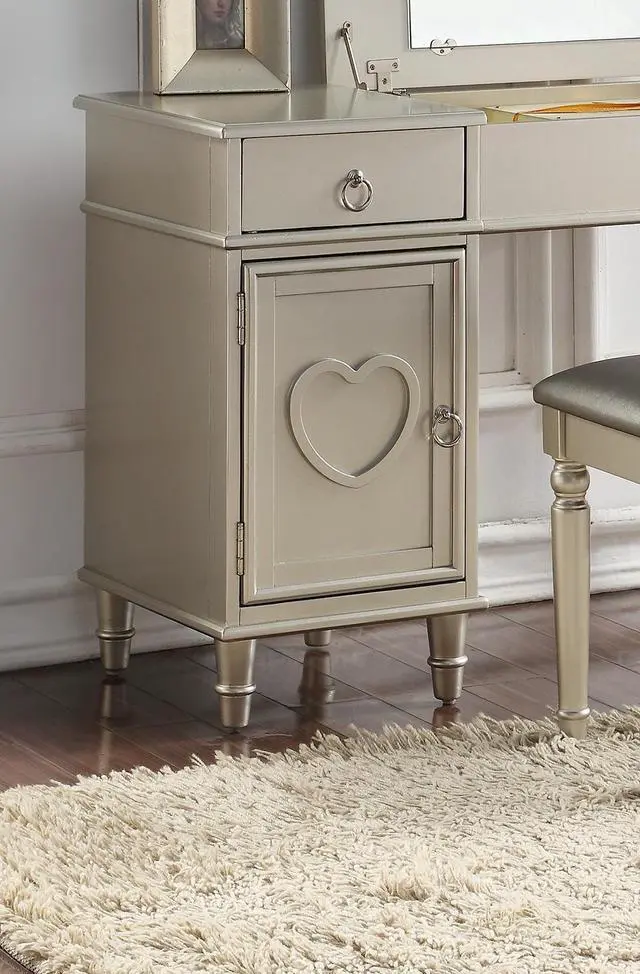 Alt view image 3 of 7 - Bedroom Vanity Set w Stool Open Up Mirror Storage Space Drawers Rubber wood Ring Pull Handles Silver Color Vanity