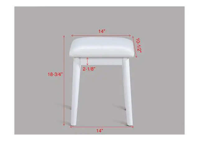 Alt view image 3 of 7 - 3pc Vanity Table and Stool Set Built-in Led-lit Mirror Matching Cushioned Stool Gold-accented Handles Wooden Home Furniture White
