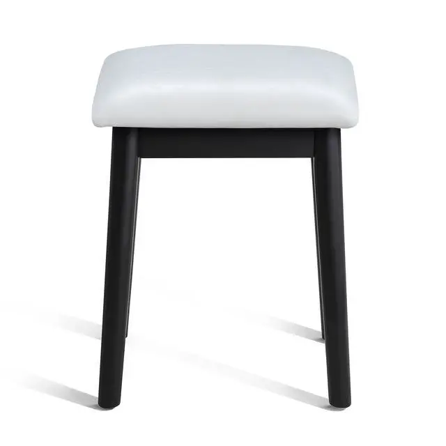 Alt view image 5 of 7 - 3pc Vanity Table and Stool Set Built-in Led-lit Mirror Matching Cushioned Stool Gold-accented Handles Wooden Home Furniture Black