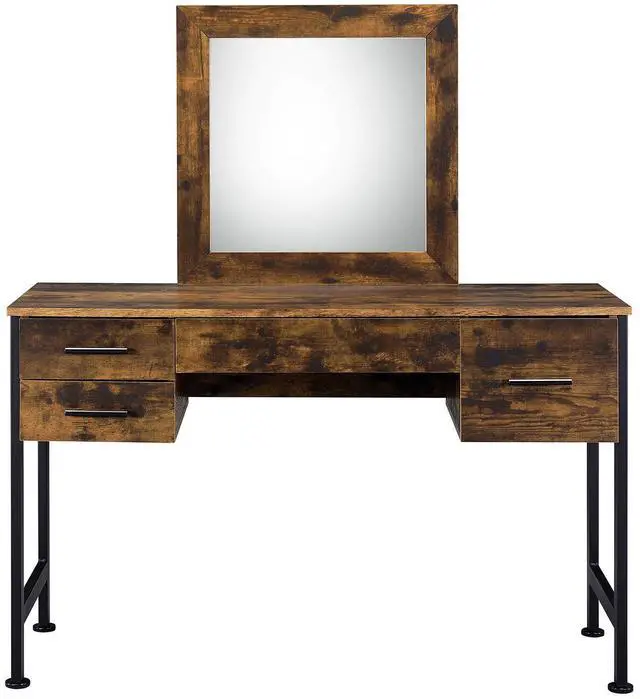Main image of 4 Storage Drawers Vanity Set with Mirror, Rustic Oak and Black
