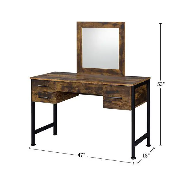 Alt view image 3 of 5 - 4 Storage Drawers Vanity Set with Mirror, Rustic Oak and Black