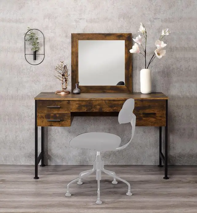 Alt view image 2 of 5 - 4 Storage Drawers Vanity Set with Mirror, Rustic Oak and Black