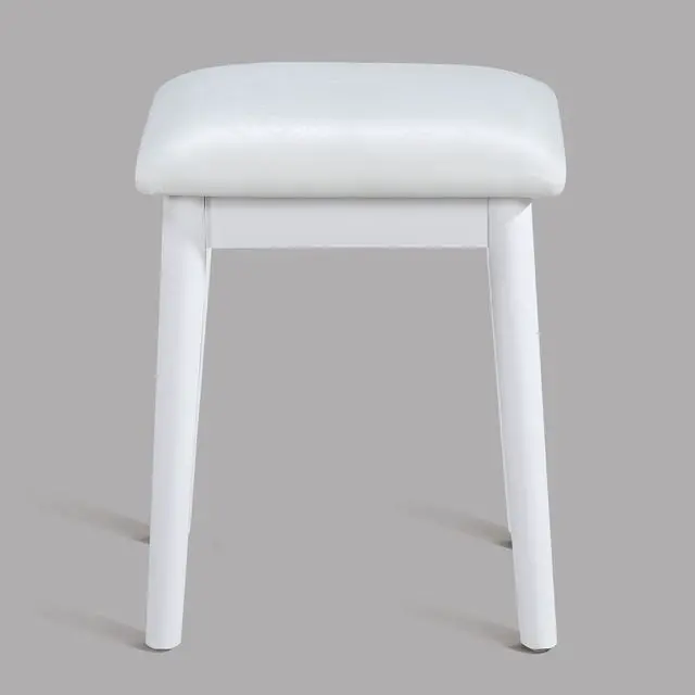 Alt view image 6 of 7 - 3pc Vanity Table and Stool Set Built-in Led-lit Mirror Matching Cushioned Stool Gold-accented Handles Wooden Home Furniture White