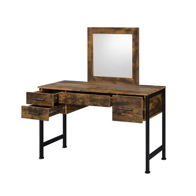 Alt view image 4 of 5 - 4 Storage Drawers Vanity Set with Mirror, Rustic Oak and Black