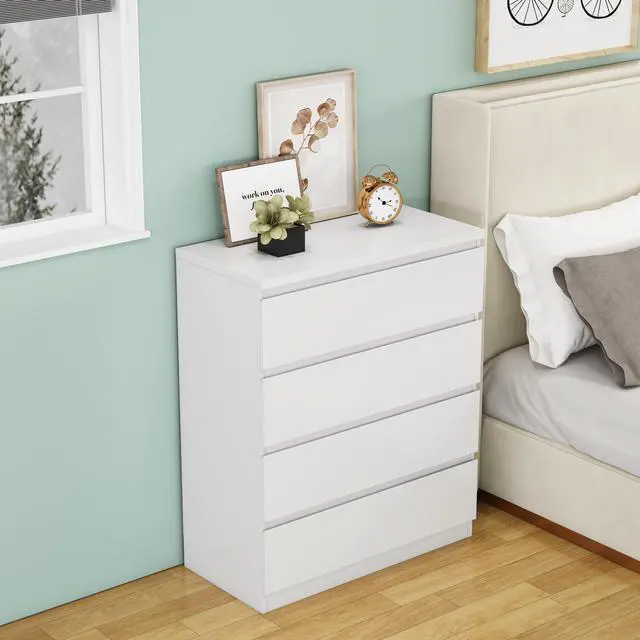 Alt view image 5 of 6 - 4 Drawer Dresser,Modern Storage Chest Of Drawers,31.5In White Dresser For Closet With Handle-Free Design, Closet Chests Organizer For Bedroom, Living Room,White