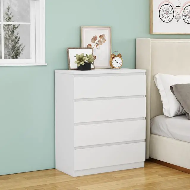 Alt view image 6 of 6 - 4 Drawer Dresser,Modern Storage Chest Of Drawers,31.5In White Dresser For Closet With Handle-Free Design, Closet Chests Organizer For Bedroom, Living Room,White