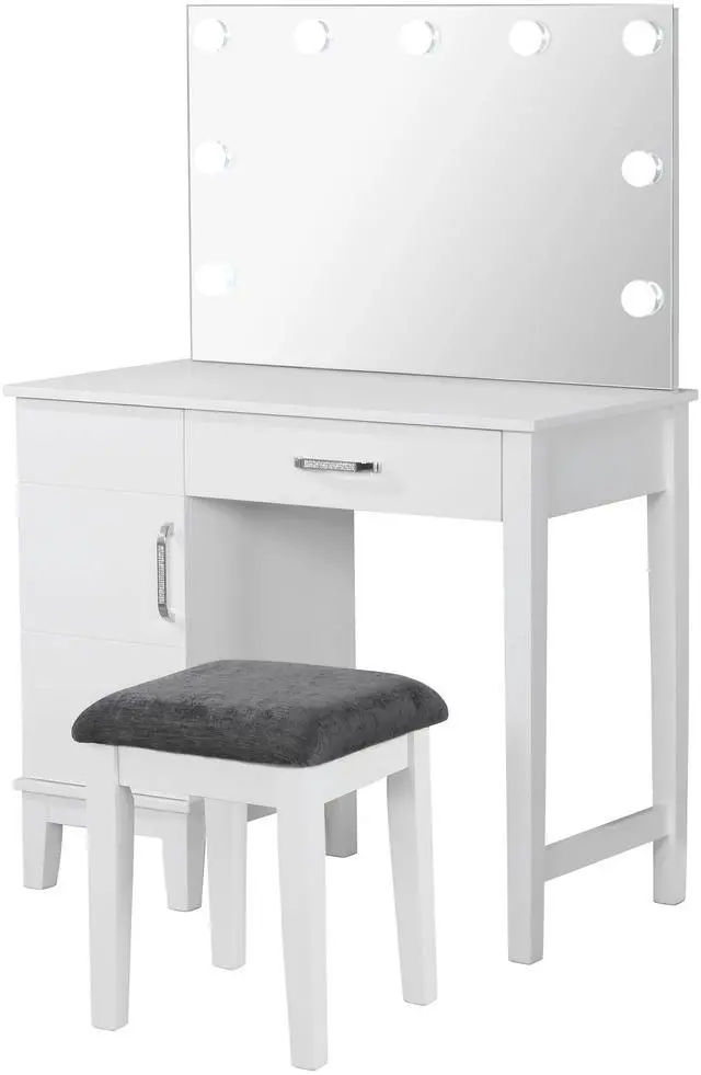 Main image of Elijah White and Dark Grey Vanity Set with Lighting and Stool