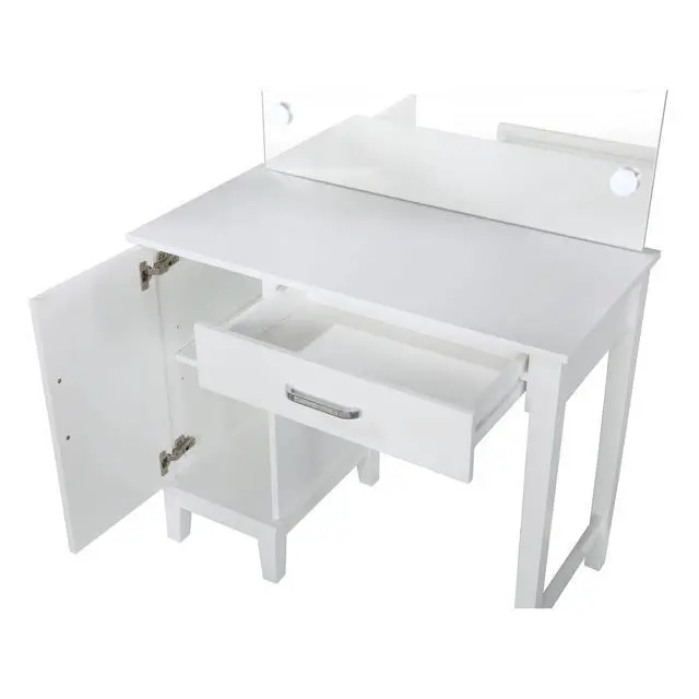 Alt view image 6 of 6 - Elijah White and Dark Grey Vanity Set with Lighting and Stool