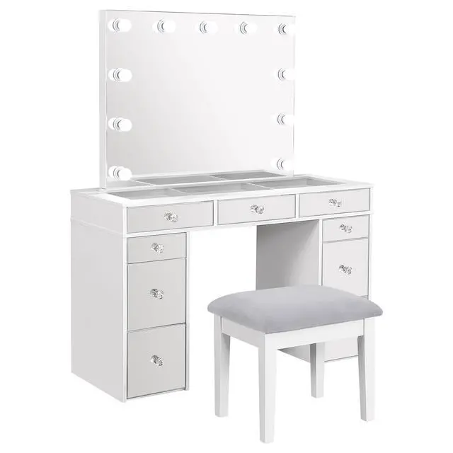 Alt view image 2 of 7 - Winona White Makeup Vanity Table with Mirror and Stool