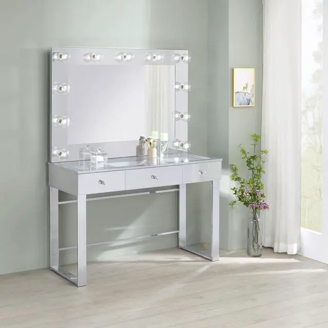 Main image of Trevor Chrome 3-drawer Makeup Vanity Table with Mirror