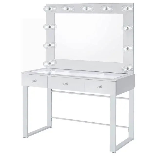Alt view image 3 of 7 - Trevor Chrome 3-drawer Makeup Vanity Table with Mirror