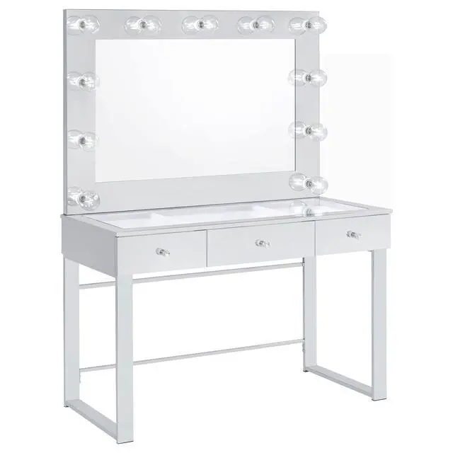 Alt view image 2 of 7 - Trevor Chrome 3-drawer Makeup Vanity Table with Mirror
