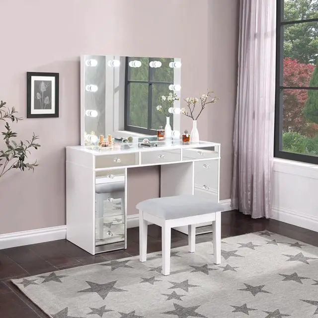 Main image of Winona White Makeup Vanity Table with Mirror and Stool