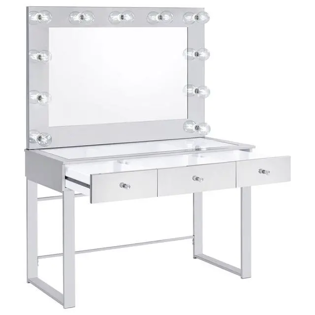 Alt view image 4 of 7 - Trevor Chrome 3-drawer Makeup Vanity Table with Mirror