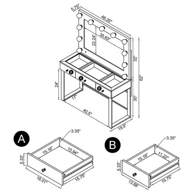 Alt view image 6 of 7 - Trevor Chrome 3-drawer Makeup Vanity Table with Mirror
