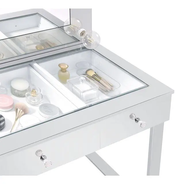 Alt view image 5 of 7 - Trevor Chrome 3-drawer Makeup Vanity Table with Mirror