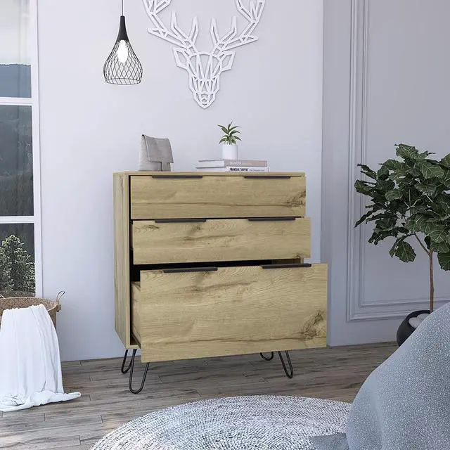Alt view image 4 of 7 - Augusta Dresser, Hairpin Legs, Three Drawers, Superior Top -Light Oak