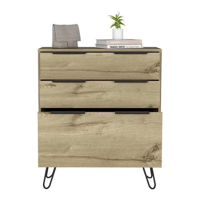 Alt view image 5 of 7 - Augusta Dresser, Hairpin Legs, Three Drawers, Superior Top -Light Oak