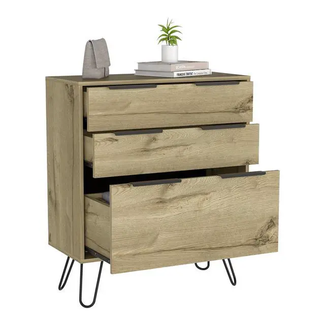 Alt view image 7 of 7 - Augusta Dresser, Hairpin Legs, Three Drawers, Superior Top -Light Oak