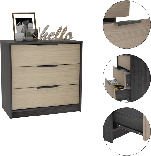 Alt view image 3 of 7 - Kaia 3 Drawers Dresser, Superior Top -Black / Pine
