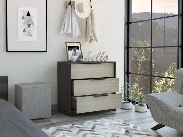 Alt view image 5 of 7 - Kaia 3 Drawers Dresser, Superior Top -Black / Pine