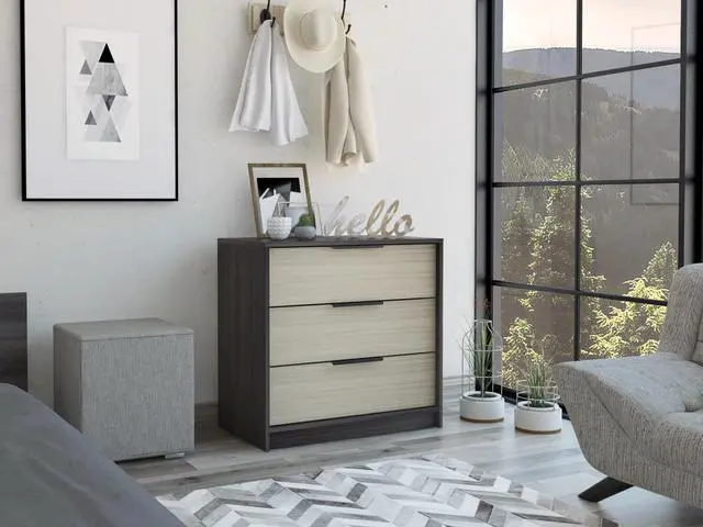 Main image of Kaia 3 Drawers Dresser, Superior Top -Black / Pine