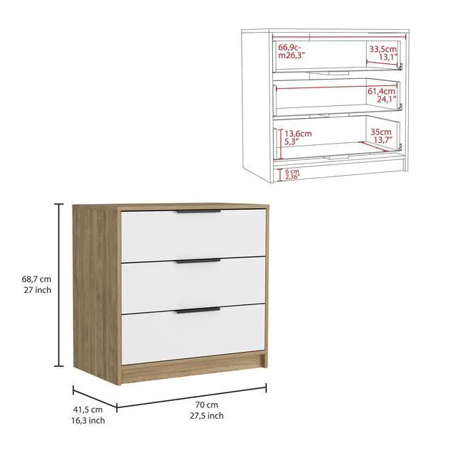 Alt view image 7 of 7 - Kaia 3 Drawers Dresser, Superior Top -White / Pine