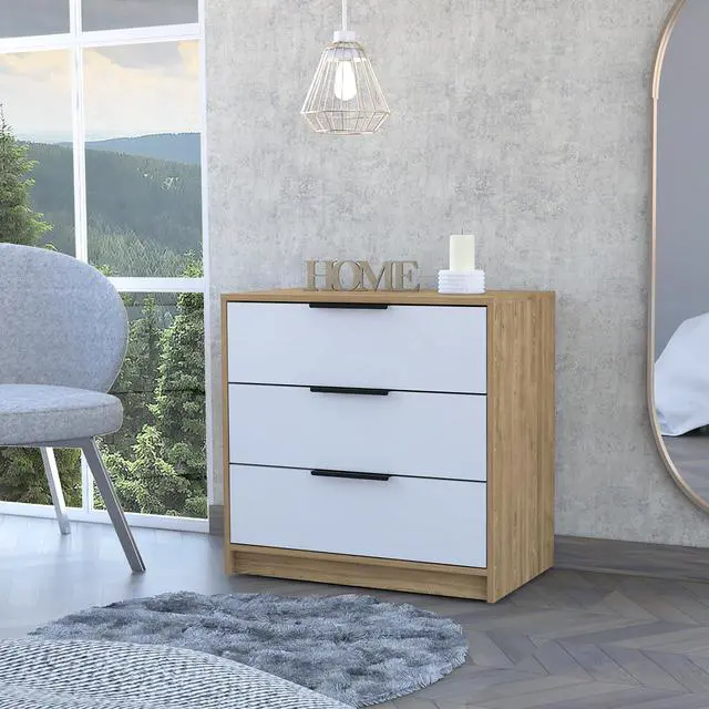 Main image of Kaia 3 Drawers Dresser, Superior Top -White / Pine