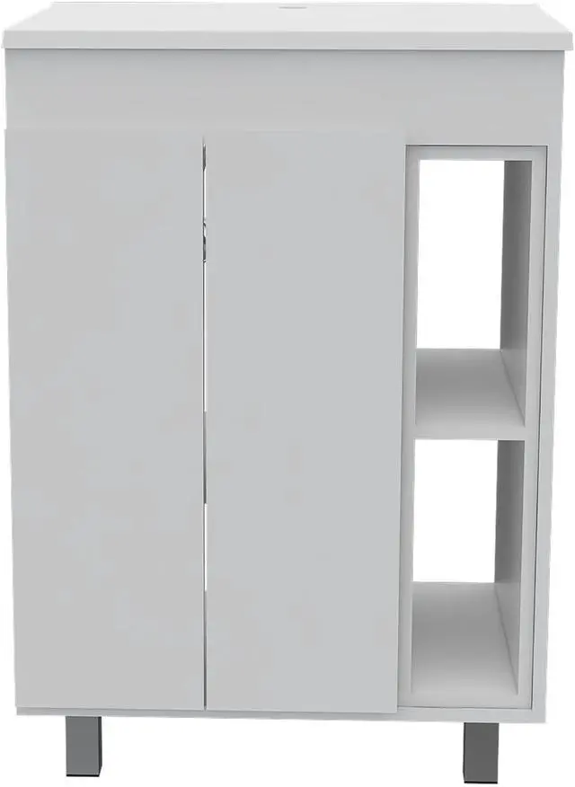 Alt view image 2 of 7 - 24" Meka Vanity, Two External Shelves, Double Door Cabinet -White