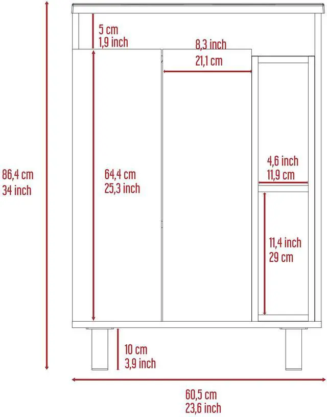 Alt view image 3 of 7 - 24" Meka Vanity, Two External Shelves, Double Door Cabinet -White