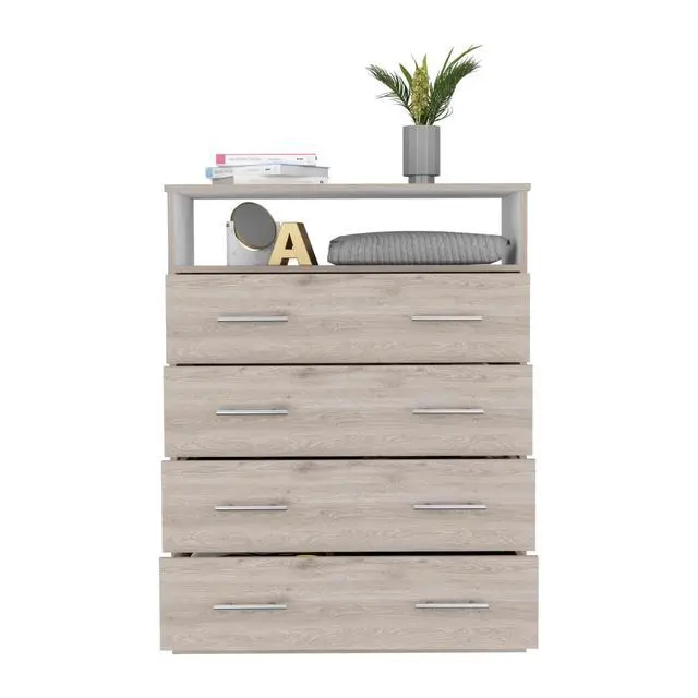 Alt view image 5 of 7 - Peru L Four Drawer Dresser, Superior Top, One Open Shelf -Light Gray / White