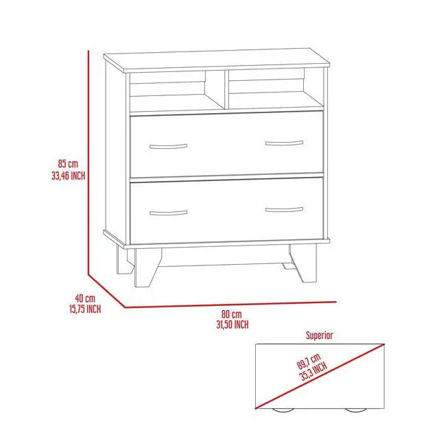 Alt view image 4 of 7 - Portanova Two Drawer Dresser, Two Open Shelves, Superior Top, Four Legs -Black