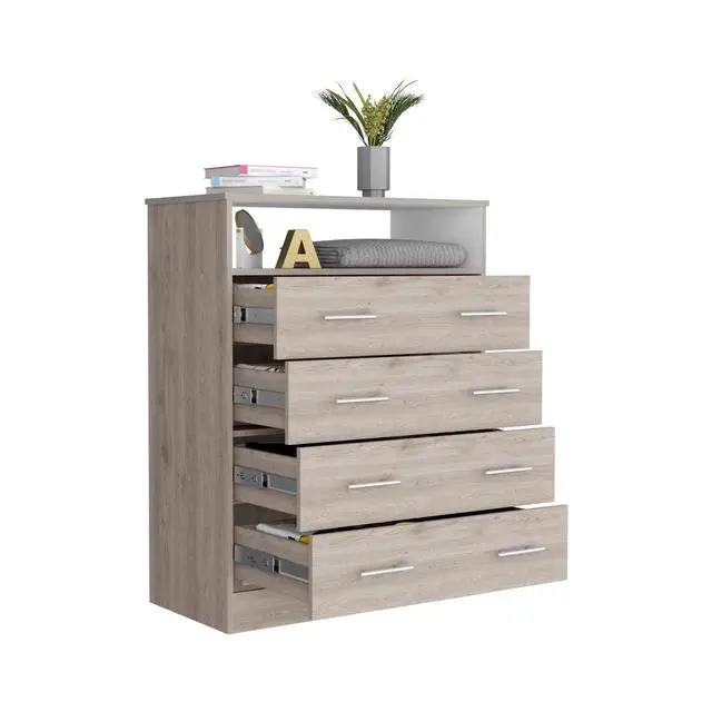 Alt view image 7 of 7 - Peru L Four Drawer Dresser, Superior Top, One Open Shelf -Light Gray / White