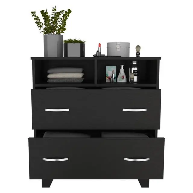 Alt view image 6 of 7 - Portanova Two Drawer Dresser, Two Open Shelves, Superior Top, Four Legs -Black