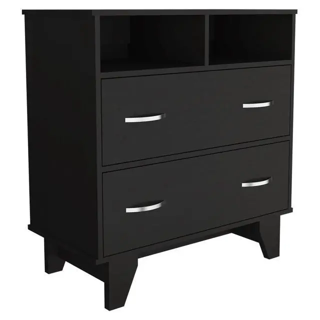 Alt view image 7 of 7 - Portanova Two Drawer Dresser, Two Open Shelves, Superior Top, Four Legs -Black
