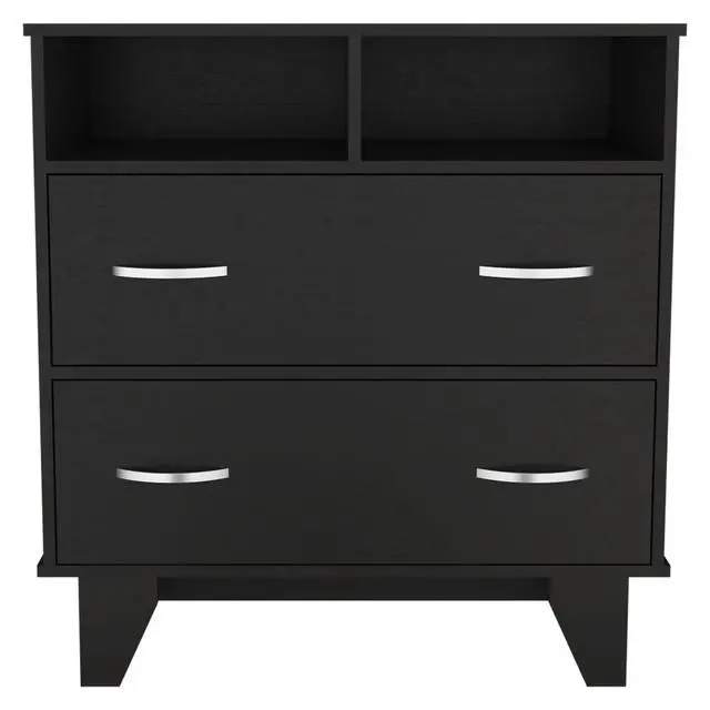 Alt view image 2 of 7 - Portanova Two Drawer Dresser, Two Open Shelves, Superior Top, Four Legs -Black