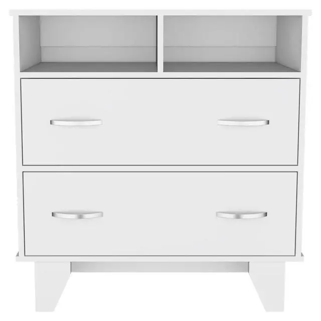 Alt view image 2 of 6 - Portanova Two Drawer Dresser, Two Open Shelves, Superior Top, Four Legs -White