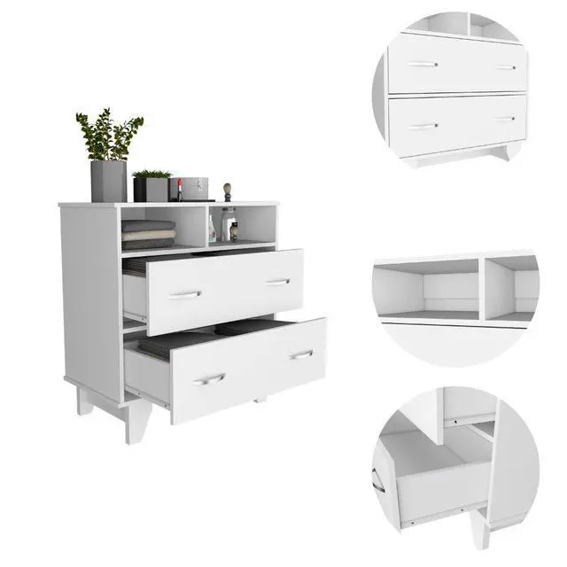 Alt view image 5 of 6 - Portanova Two Drawer Dresser, Two Open Shelves, Superior Top, Four Legs -White