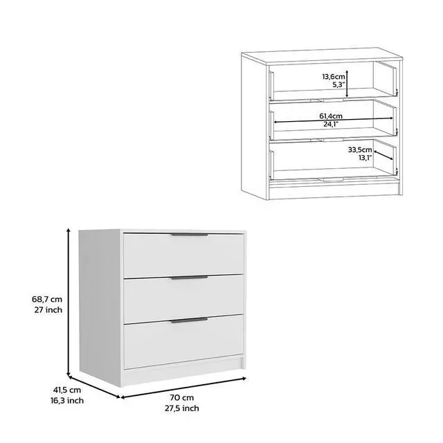 Alt view image 7 of 7 - Dresser 27"H, 3 Drawers Dresser, Superior Top, White