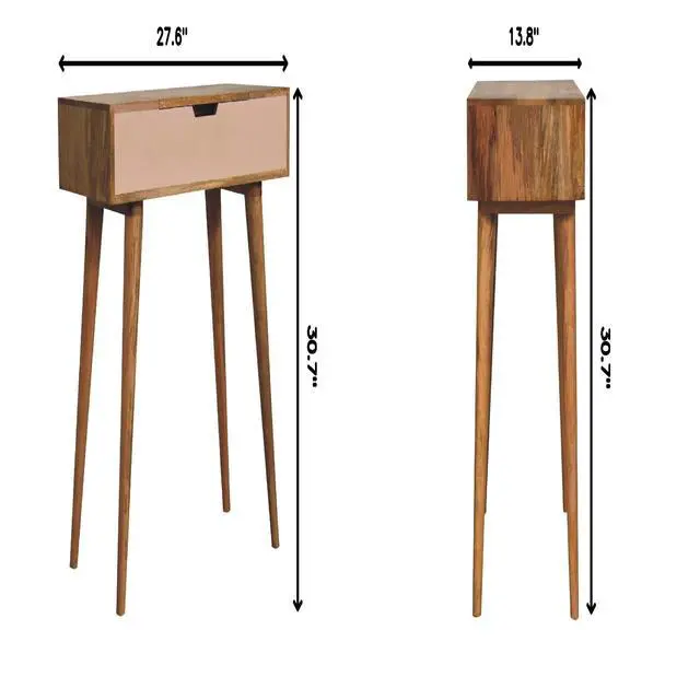 Alt view image 3 of 7 - Solid wood Mini Pink Dressing Table, 4 Compartments, Nordic Legs, Pink and Light Brown